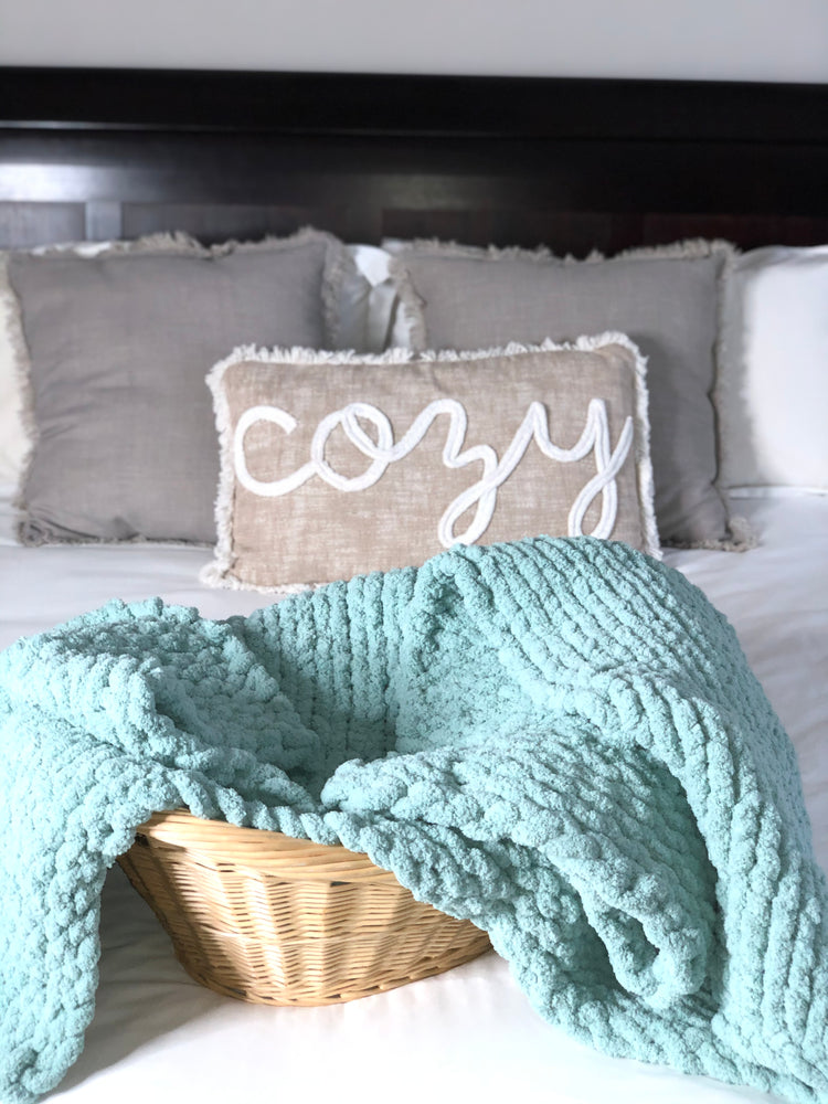 Seafoam custom cozy throw softest blanket chenille chunky blanket